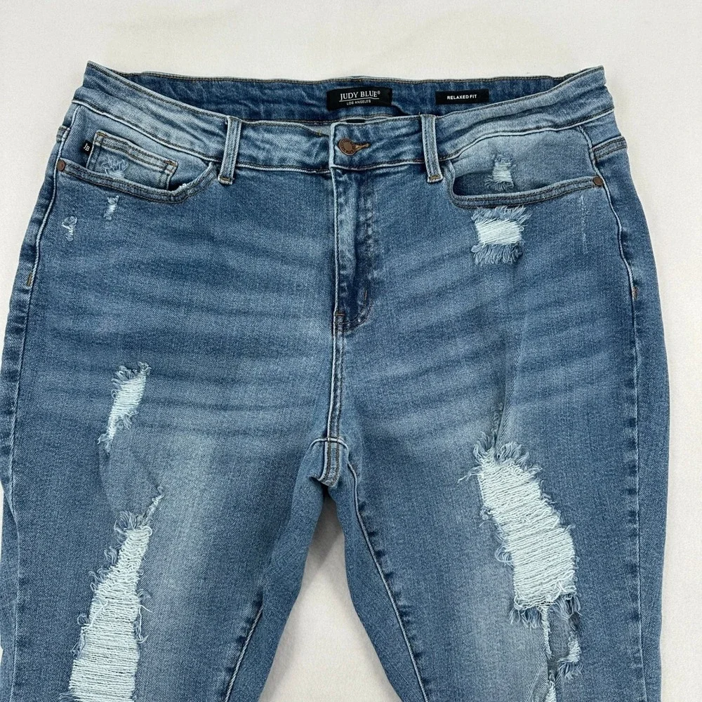 Judy Blue Jeans Relaxed Fit Distressed Blue Denim Crop Pants Y2K Women's 20W